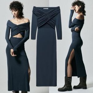 Zara blue off the shoulder dress